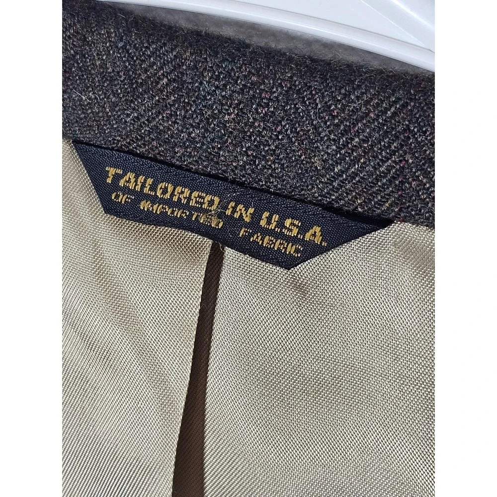Austin Reed London Blazer 40R Brown‎ Herringbone Plaid Tailored in USA LL Bean